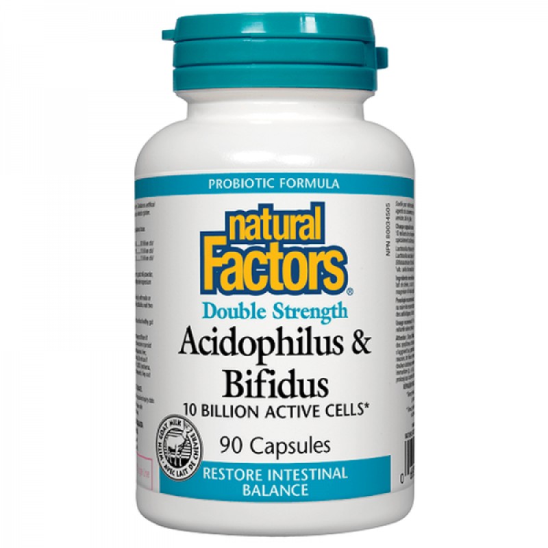 Double Strength Acidophilus & Bifidus 10 млрд. CFU 90 капсули | Natural Factors