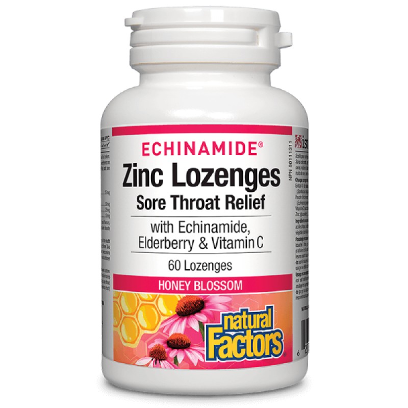 Echinamide Zinc Lozenges Sore Throat Relief Honey Blossom 60 таблетки | Natural Factors