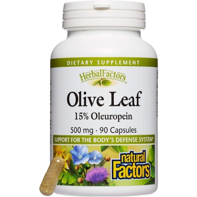 Olive Leaf (15% Oleuropein) 500 мг 90 капсули | Natural Factors Съдържа натурален екстракт от маслина Мощно антибактериално действие Силен антиоксидант За понижаване на лошия холестерол Грижи се за сърд Olive Leaf (15% Oleuropein) 500 мг 90 капсули | Natu