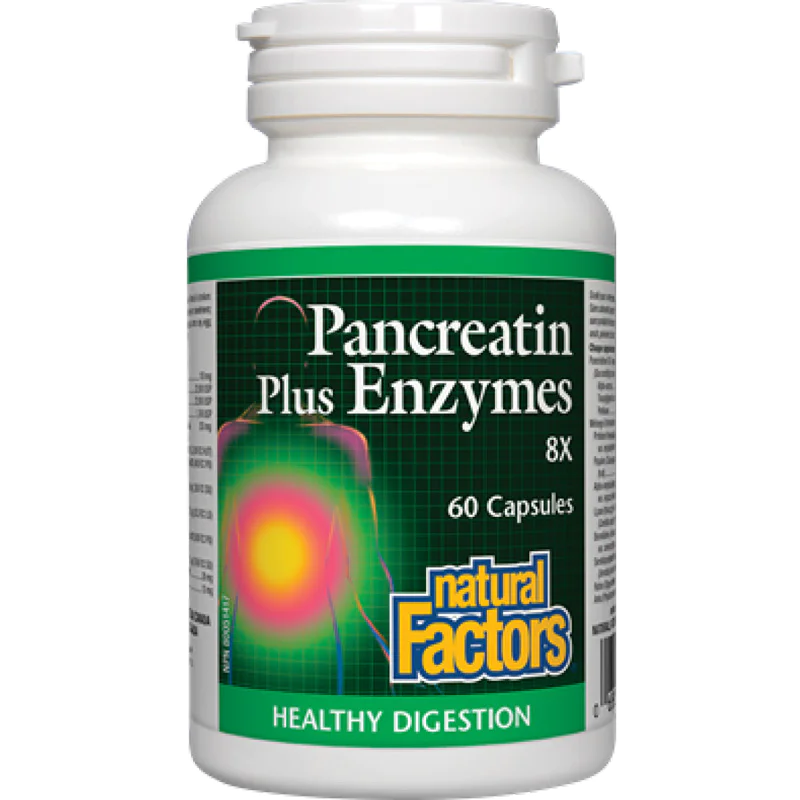 Панкреатин плюс Ензими 363 мг 60 капсули Natural Factors Известно е, че доброто храносмилане е важно условие за пълноценен и дълъг живот. В хода на механичното и химично преработване на храната, за да може да бъд Панкреатин плюс Ензими 363 мг 60 капсули N
