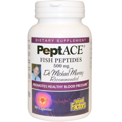 PeptACE Fish Peptides (Пептиди от риба) 500 мг 90 капсули | Natural Factors При и срещу високо артериално налягане Предпазва от инфаркт Без никакви нежелани ефекти Не влияе при хора с нормални показатели н PeptACE Fish Peptides (Пептиди от риба) 500 мг 90