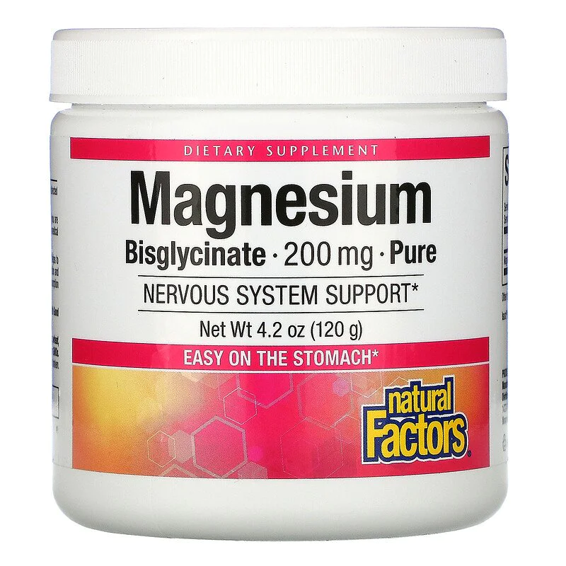 Pure Magnesium Bisglycinate 200 мг 120 гр | Natural Factors Допринася за поддържане на нормално състояние на метаболизма на въглехидратите, мазнините и белтъчините Грижи се за здравината на костите и зъбите Д Pure Magnesium Bisglycinate 200 мг 120 гр | Na