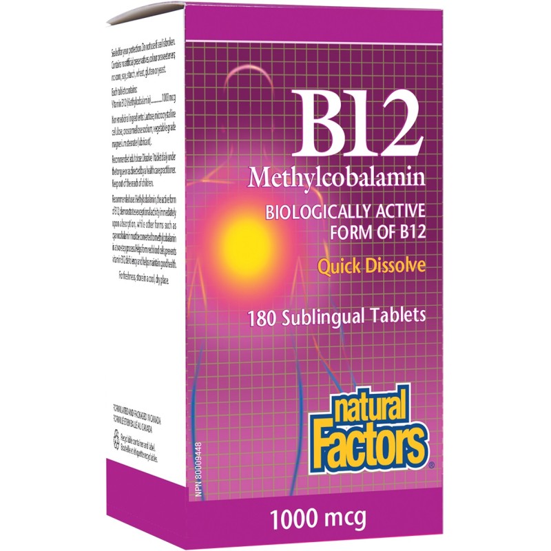 Quick Dissolve B12 Methylcobalamin 1000 мкг 180 сублингвални таблетки | Natural Factors