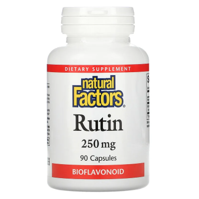 [Rutin 250 мг 90 капсули | Natural Factors Подобряване на кръвообращението Намаляване на риска от сърдечни заболявания Предотвратява развитието атеросклероза Има онкозащитни свойства Има антиоксидантно д