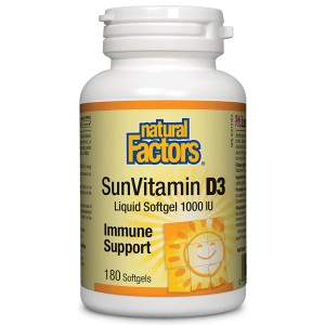 SunVitamin D3 1000 IU 180 течни гел-капсули | Natural Factors