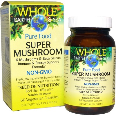 Super Mushroom Whole Earth & Sea 60 веге капсули | Natural Factors Съдържа гъби майтаке, шиитаке, рейши, кордицепс, чага и лъвска грива, както и добавени бета глюкани Подпомага функцията на имунната система Super Mushroom Whole Earth & Sea 60 веге