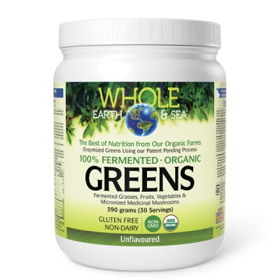 Whole Earth & Sea 100% Fermented Organic Greens Unflavored Powder 390 гр | Natural Factors