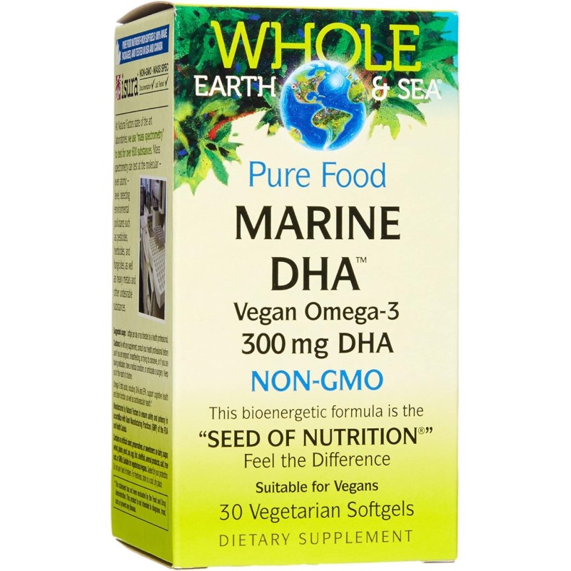 Whole Earth & Sea Marine DHA Vegan Omega-3 300 мг 30 гел-капсули | Natural Factors