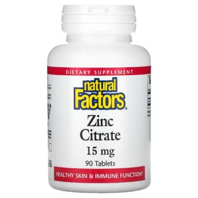Zinc Citrate 15 мг 90 таблетки | Natural Factors Естествен антиоксидант Регулира функциите на имунната система Влияе положително върху състоянието на кожата Повишава плодовитостта при мъжете Цинков Цитр Zinc Citrate 15 мг 90 таблетки | Natural Factors Ест
