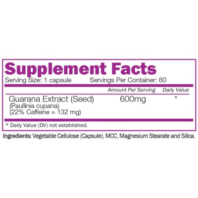Guarana Seed Extract 60 капсули I Naturalico Зарежда с енергия Подобрява издръжливостта Повишава работоспособността Спомага обмяната на веществата Потиска апетита Влияе благоприятно при сънливос Guarana Seed Extract 60 капсули I Naturalico Зарежда с енерг