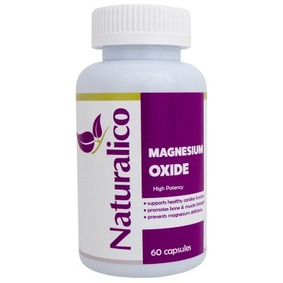Magnesium Oxide 60 капсули I Naturalico При остър и хроничен гастрит Срещу стомашни болки Неутрализира рефлуксни състояния Против киселини Действа при запек Стимулира чревната перисталтика Магнези Magnesium Oxide 60 капсули I Naturalico При остър и хронич