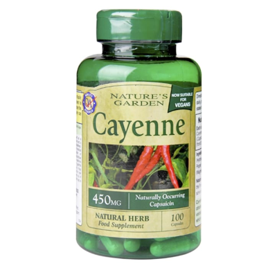 Cayenne 450 мг 100 капсули | Natures Garden Стимулант за имунната система, облекчаващ болката Действа благоприятно срещу лошото храносмилане Облекчава болките в гърлото при настинка Кайен 450 мг на ка Cayenne 450 мг 100 капсули | Natures Garden Стимулант 
