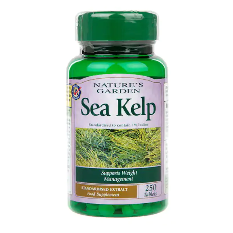 Sea Kelp (Standardised Extract) 250 таблетки | Natures Garden Предлага пълноценен източник на йод Оптимизира дейността на щитовидната жлеза Намалява водната задръжка Мощен антиоксидант Подобрява об Sea Kelp (Standardised Extract) 250 таблетки | Natures Ga