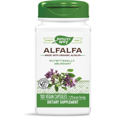 Alfalfa 405 мг 100 веган капсули | Natures Way Голямо съдържание на хранителни вещества Подобрява състоянието при ПМС, нередовен цикъл, менопауза Диуретично и детоксикиращо действие Противодейства на Alfalfa 405 мг 100 веган капсули | Natures Way Голямо с