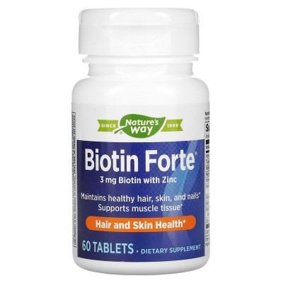 Biotin Forte 3 мг + Zinc 60 таблетки | Natures Way Стимулира имунната система на организма Мощна комбинация от витамини и минерали Грижи се за здравето на стомаха и правилното храносмилане Подпомага п Biotin Forte 3 мг + Zinc 60 таблетки | Natures Way Сти
