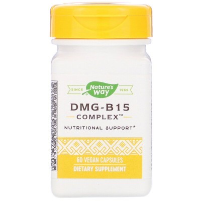 DMG-B15 Complex 60 веган капсули | Natures Way Поддържа здравата сърдечна функция, нивата на енергия и помага на тялото да използва кислорода по-ефективно Съдържа калий, магнезий, калций и DMG хранителни ве DMG-B15 Complex 60 веган капсули | Natures Way П