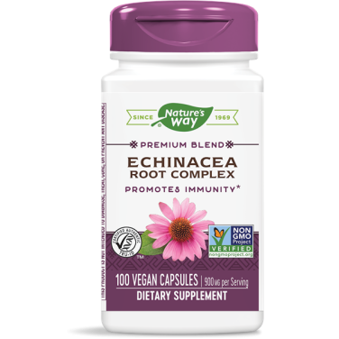Echinacea Root Complex 450 мг 100 веган капсули | Natures Way За стимулиране на имунитета в периода на сезонни настинки и вируси Предпазва от развитие на грип, херпес и други вирусни инфекции Има с Echinacea Root Complex 450 мг 100 веган капсули | Natures