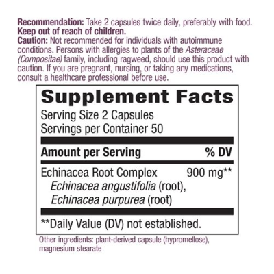 Echinacea Root Complex 450 мг 100 веган капсули | Natures Way За стимулиране на имунитета в периода на сезонни настинки и вируси Предпазва от развитие на грип, херпес и други вирусни инфекции Има с Echinacea Root Complex 450 мг 100 веган капсули | Natures