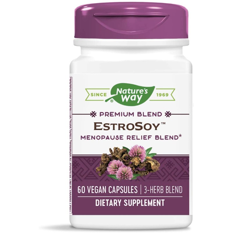 EstroSoy Menopause Relief Blend 60 веган капсули | Natures Way Намалява горещите вълни, свързани с менопаузата Облекчава симптоми, свързани с ПМС и менопауза Подобрява общото благосъстояние на жените EstroSoy Menopause Relief Blend 60 веган капсули | Natu