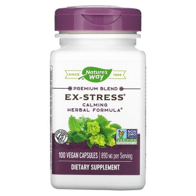 Ex-Stress Calming Herbal Formula 100 веган капсули | Natures Way Облекчава стреса  Премахва тревожните мисли и депресията Подобрява продължителността на съня Създава настроение и повече енергия Ex-Stress Calming Herbal Formula 100 веган капсули | Natures 
