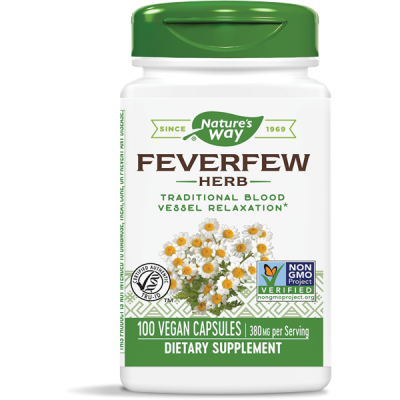 Feverfew Herb 380 мг 100 веган капсули | Natures Way Feverfew 380 мг 100/180 веган капсули | Natures WayСрещу сърдечни заболявания
Подпомага дихателната система
Бори се с възпалителните процеси в тялото
Предотвратява атеросклероза
Помага пр Feverfew 380 мг 100/180 веган капсули | Natures Way Срещу сърдечни заболявания Подпомага дихателната система Бори се с възпалителните процеси в тялото Предотвратява атеросклероза Помага при треска Feverfew 380 мг 100/180 веган капсули | Natures Way Срещу