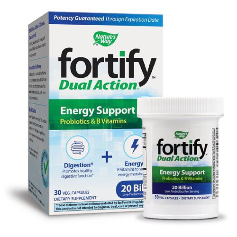 Fortify Dual Action Energy Support 30 веге капсули | Natures Way Двойно действие за обща енергийна поддръжка Подпомага храносмилателната система Стимулира клетъчния растеж, енергийния обмен и мускулната Fortify Dual Action Energy Support 30 веге капсули |