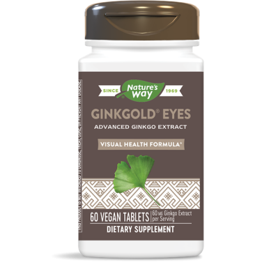 Ginkgold Eyes 60 веган таблетки | Natures Way Нова формула за очи Добавка, съдържаща гинко билоба За добро-зрение Съдържа 20 мг лутеин С боровинка за здрави очи За по-добро кръвообращение Gin Ginkgold Eyes 60 веган таблетки | Natures Way Нова формула за о