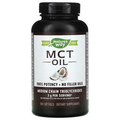 MCT Oil 1000 мг 180 гел-капсули | Natures Way  Дарява организма с енергия Помага на тялото да се справи с изгарянето на килограми Предпазва от развитие на епилепсия MCT масло Средноверижни Тригли MCT Oil 1000 мг 180 гел-капсули | Natures Way  Дарява орган