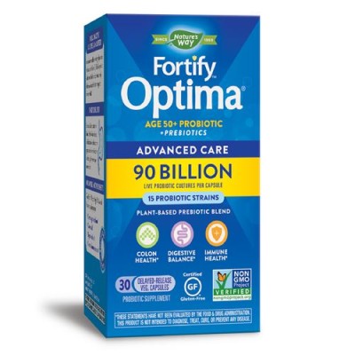 Fortify Optima Age 50+ 90 млрд. 30 веге капсули | Natures Way Попълва запасните нива на Бифидобактерии Осигурява 90 милиарда живи бактерии в капсула Множество видове Бифидобактерия и Лактобацил, с по-вис Fortify Optima Age 50+ 90 млрд. 30 веге капсули | N