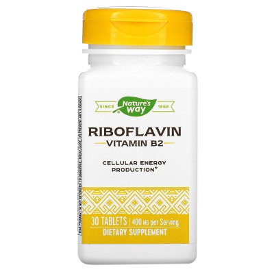 Riboflavin Vitamin B2 400 мг 30 таблетки | Natures Way За здравето на очите Грижи се за здравето на сърцето и сърдечна функция Осигурява енергия на организма Ви Насърчава доброто настроение Рибофла Riboflavin Vitamin B2 400 мг 30 таблетки | Natures Way За