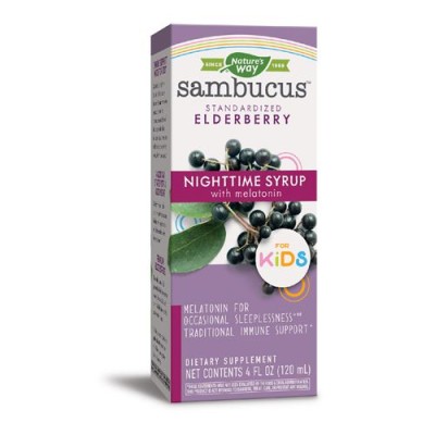Sambucus Kids NightTime Сироп 120 мл | Natures Way Естествен имуностимулатор Помага на децата да заспят Мощен антиоксидант Сироп с приятен вкус на горски плодове Самбукус за Деца NightTime Сироп 12 Sambucus Kids NightTime Сироп 120 мл | Natures Way Естест