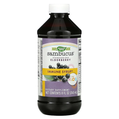 Sambucus Kids Immune Сироп с Ехинацея | Natures Way Сигурна защита на детския организъм от сезонните вируси Мощно антиоксидантно действие Подпомага нормалната функция на имунната и дихателната системи Sambucus Kids Immune Сироп с Ехинацея | Natures Way Си