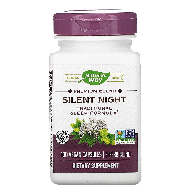 Silent Night 100 веган капсули | Natures Way  Действа успокояващо на нервната система Стимулира качествения сън Осигурява тонус за целия ден Повишава естествения имунитет и енергията Хапч Silent Night 100 веган капсули | Natures Way  Действа успокояващо н