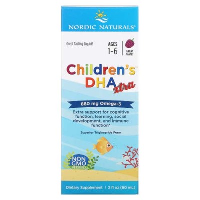 Childrens DHA Xtra Omega-3 800 мг 60 мл | Nordic Naturals Допринася за здравословното развитие на нервната система Насърчава здравословни когнитивни функции и социално развитие Естествен вкус на горски п Childrens DHA Xtra Omega-3 800 мг 60 мл | Nordic Na