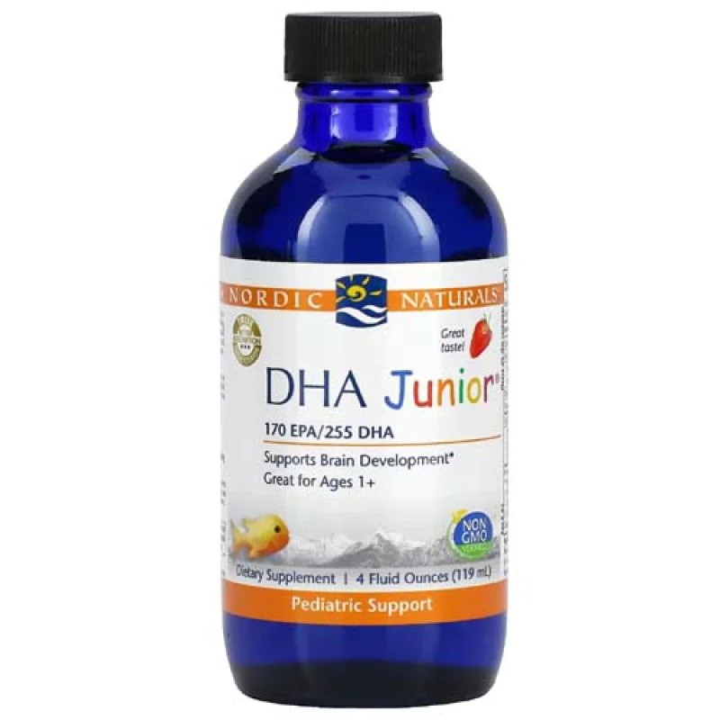 DHA Junior 170 EPA/225 DHA 119 мл | Nordic Naturals Подкрепа за здравословното развитие на мозъка Подпомага функцията на имунната система Подкрепа за нервната система Течно Омега-3 DHA за Деца над 1 година DHA Junior 170 EPA/225 DHA 119 мл | Nordic Natura