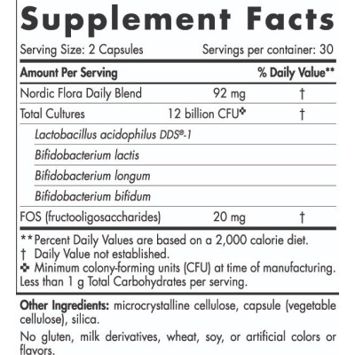 Nordic Flora Probiotic Daily | 12 Billion Active Cells - 60 капсули | Nordic Naturals