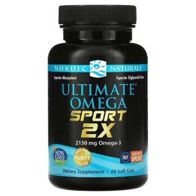 Ultimate Omega Sport 2x1075 мг Омега-3 60 гел-капсули | Nordic Naturals Отлична абсорбация! Сертифициран за Sport® от NSF Насърчава здравето на сърдечно-съдовата система Подпомага възстановяването на м Ultimate Omega Sport 2x1075 мг Омега-3 60 гел-капсули