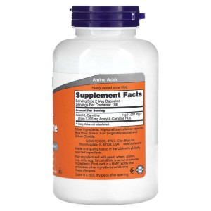 Acetyl L-Carnitine 500 мг 200 веге капсули | Now Foods