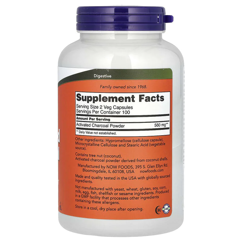 Activated Charcoal 200 веге капсули | Now Foods Activated Charcoal 200 веге капсули | Now Foods