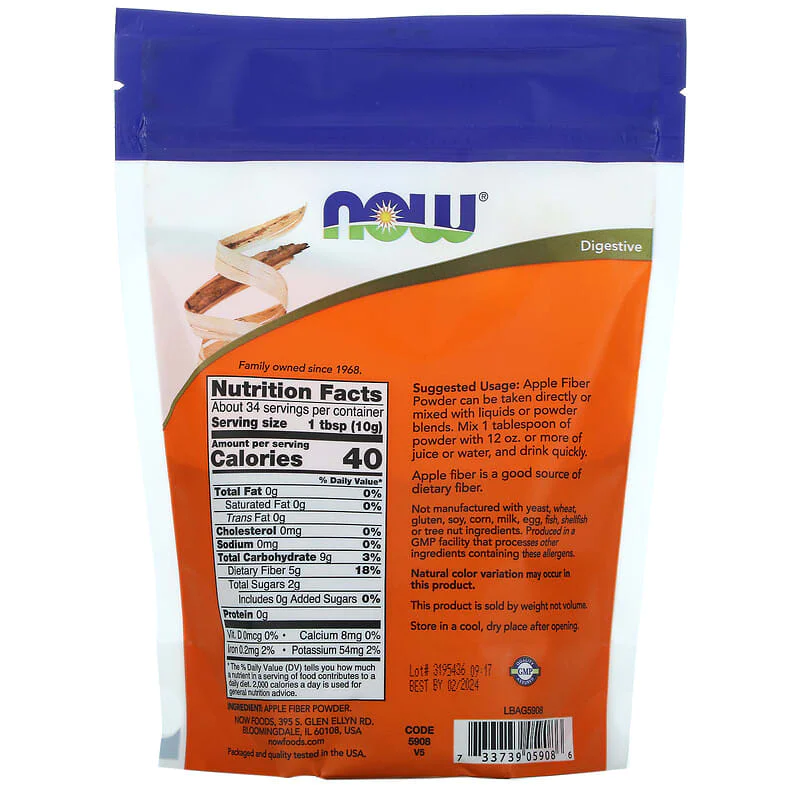 Apple Fiber Pure Powder 340 гр | Now Foods Apple Fiber Pure Powder 340 гр | Now Foods