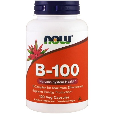 B-100 100 вегетариански капсули | Now Foods Нормализира дейността на нервната система Бори се със стрес и депресия Способства за усвояването на белтъчини, мазнини, въглехидрати Повишава имунната защита B-100 100 вегетариански капсули | Now Foods Нормализи