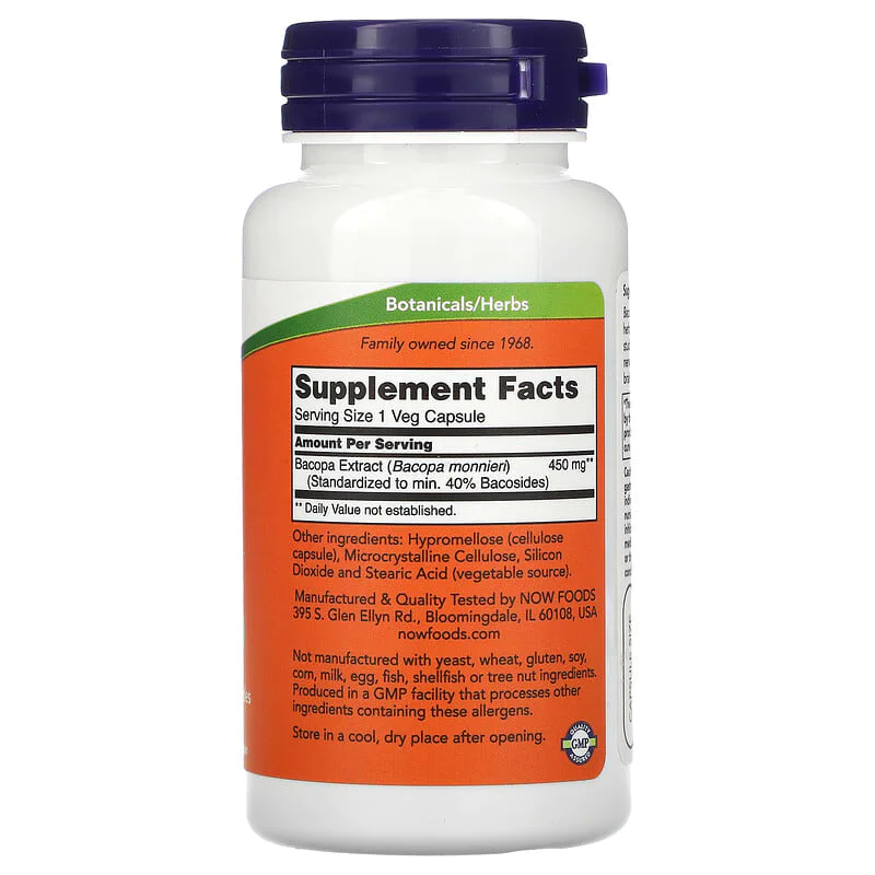 Bacopa Extract 450 мг 90 веге капсули | Now Foods Bacopa Extract 450 мг 90 веге капсули | Now Foods