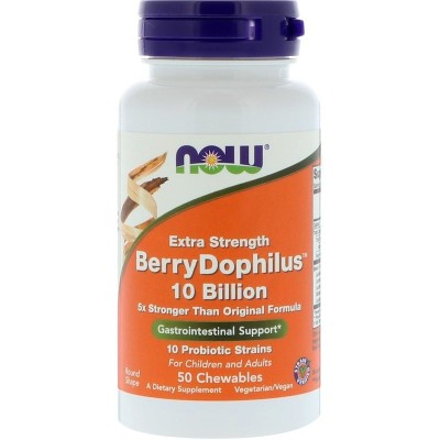 Extra Strength BerryDophilus 50 дъвчащи таблетки | Now Foods Потиска процесите на гниене Възстановява нормалната чревна микрофлора Подобрява храносмилането Предотвратява образуването на газове Спос Extra Strength BerryDophilus 50 дъвчащи таблетки | Now Fo