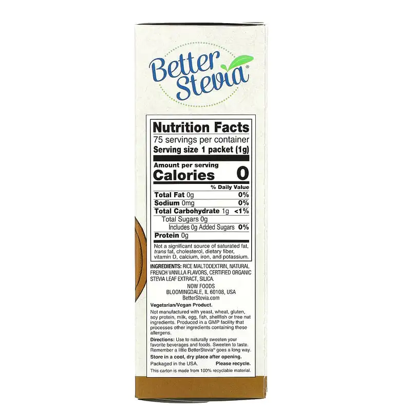 Better Stevia French Vanilla 75 пакетчета | Now Foods Better Stevia French Vanilla 75 пакетчета | Now Foods