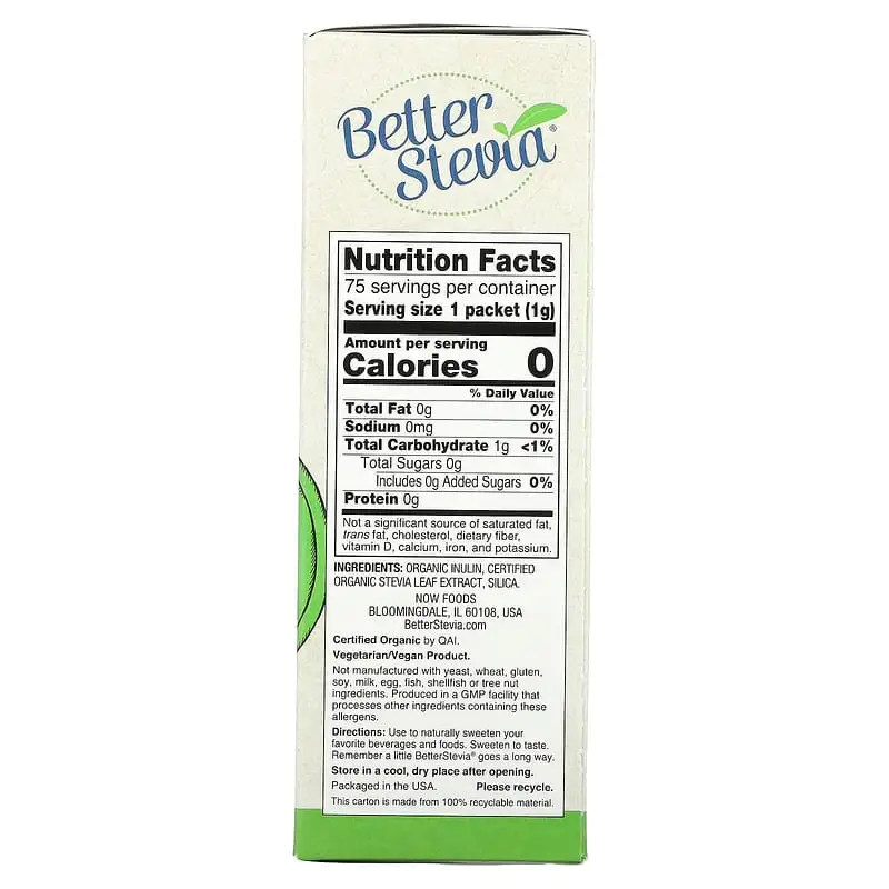 Better Stevia Organic 75 пакета | Now Foods Better Stevia Organic 75 пакета | Now Foods