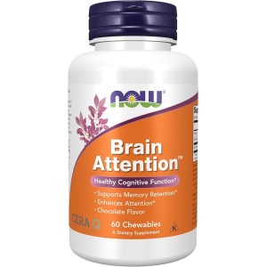 Brain Attention 60 дъвчащи таблетки | Now Foods
