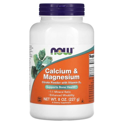 Calcium & Magnesium Citrate Powder with Vitamin D3 227 гр | Now Foods Calcium & Magnesium Citrate Powder with Vitamin D3 227 гр | Now Foods