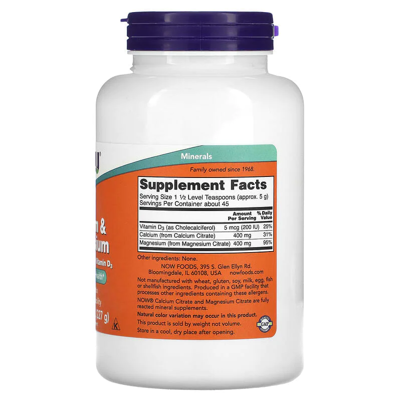 Calcium & Magnesium Citrate Powder with Vitamin D3 227 гр | Now Foods Calcium & Magnesium Citrate Powder with Vitamin D3 227 гр | Now Foods