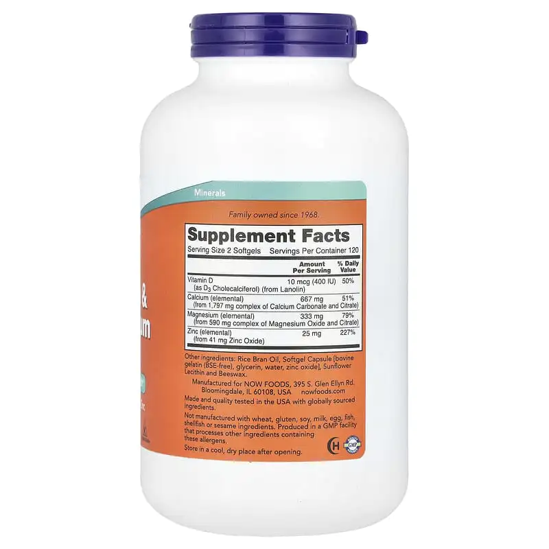 Calcium & Magnesium With Vitamin D-3 and Zinc 240 дражета | Now Foods Calcium & Magnesium With Vitamin D-3 and Zinc 240 дражета | Now Foods