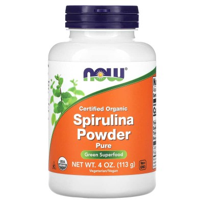 Certified Organic Spiruline Powder 113 гр | Now Foods